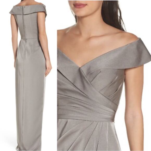 LA FEMME 25206 Column Gown Dress Size 4 Surplice Off the Shoulder NWT - Picture 2 of 6